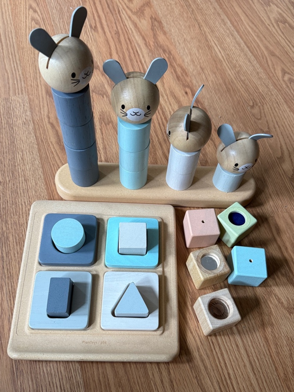 Wooden Stacking and Shape Sorting Activity Set - Blue & Natural